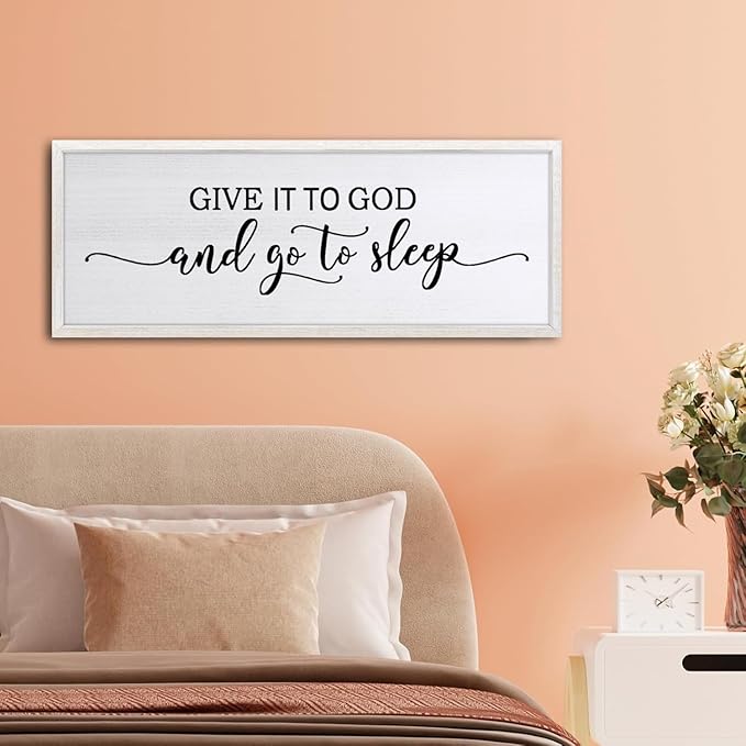 Sweet Dreams Above Bed Wall Decor Art 24"X10" Master Bedroom Over Bed Wall Wood Framed Sign (White)-Ruum Studio Home