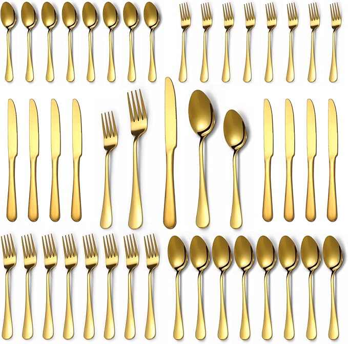 Lazycorner 40 Pcs Gold Silverware Set for 8, Food Grade Stainless Steel Flatware Set Include Fork/Knife/Spoon, Mirror Polished Eating Utensils Sets, Reusable Silverwear Cutlery Set, Dishwasher Safe-Ruum Studio Home