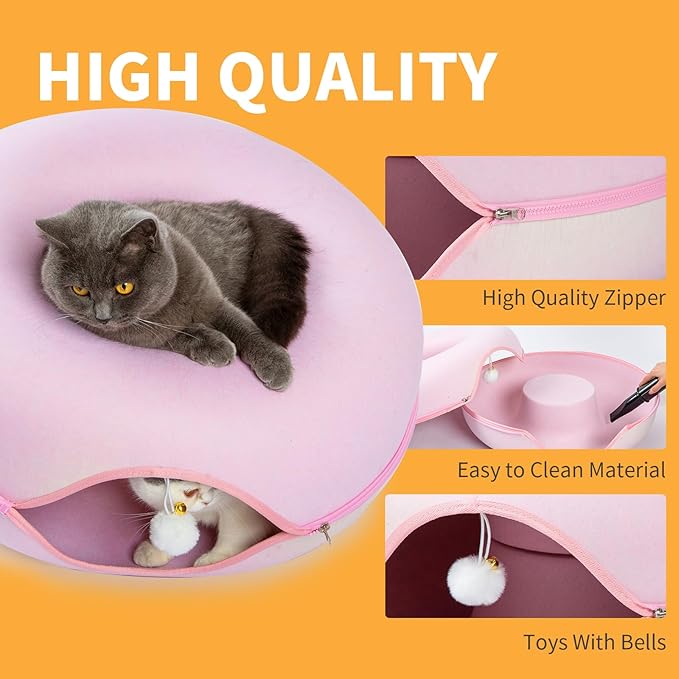 Jia Xi Cat Tunnel Bed & Hideout - Large Indoor Cat Condo & Cave (24 inch, Pink)-Ruum Studio Home