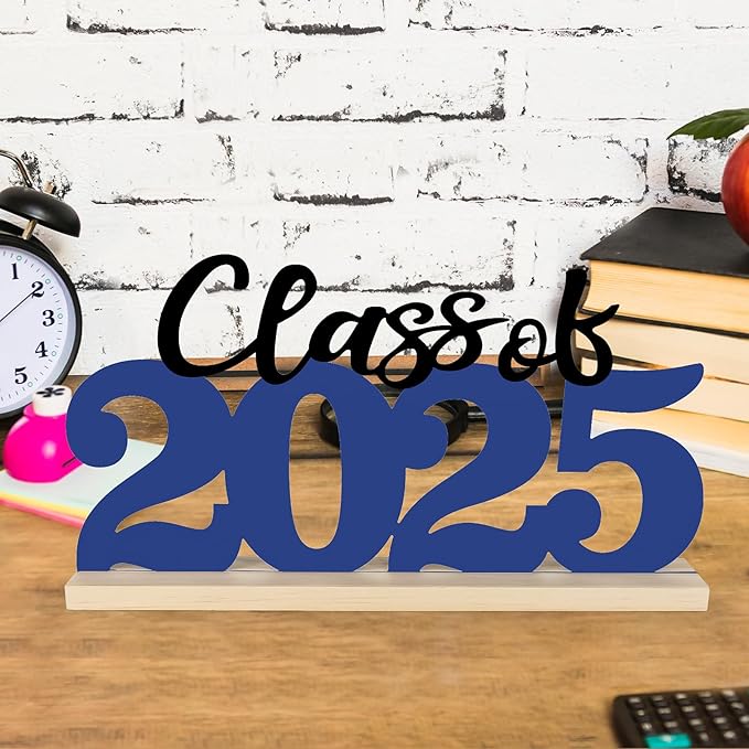 COCHIE Metal Class of 2025 Sign, Graduation Party Decorations for School, Home, Shelf, Mantel, Graduation Gifts for Graduate, Blue and Black Grad Table Top for Parties Decor Supplies (Class of 2025)-Ruum Studio Home