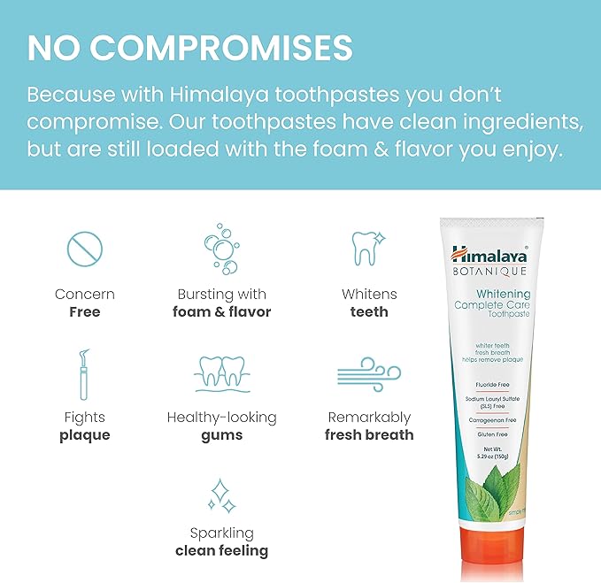 Himalaya Botanique Whitening Complete Care Toothpaste, Teeth Whitening, Fights Plaque, Fluoride Free, No Artificial Flavors, SLS Free, Cruelty Free, Foaming, Simply Mint Flavor, 5.29 Oz, 4 Pack-Ruum Studio Home