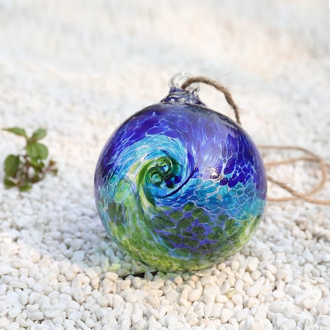 VCUTEKA Hanging Garden Gazing Ball, Hand-Blown Glass Witch Ball for Outdoor Garden Décor, 6" Colorful Swirl-Ruum Studio Home