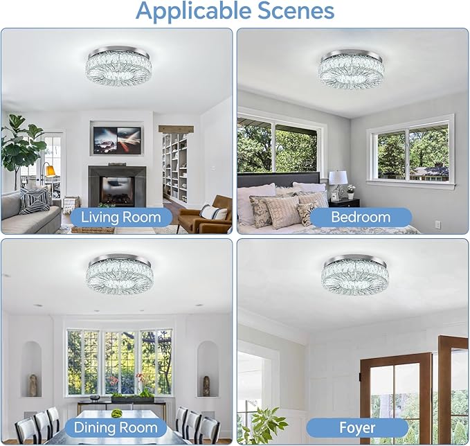16.5" Crystal Chandelier LED Modern Flush Mount Ceiling Light Fixtures Round Ring Luxury Large Chandelier for Living Room Bedroom Dining Room Entrance (Cool white-16.5")-Ruum Studio Home