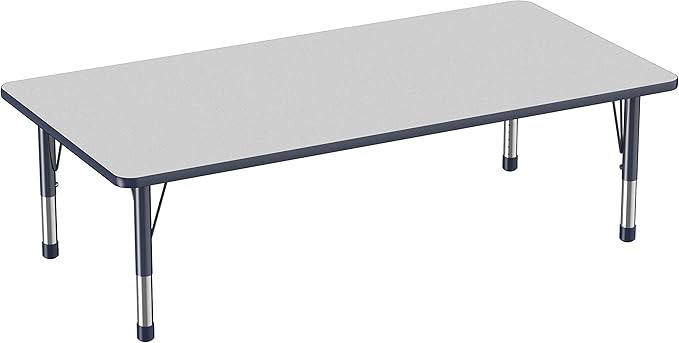 Factory Direct Partners FDP Rectangle Activity School and Classroom Kids Table (36 x 72 inch), Toddler Legs, Adjustable Height 15-24 inches - Gray Top and Navy Edge-Ruum Studio Home