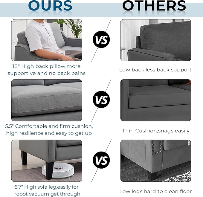 VINGLI Modern Accent Chairs Set of 2, Grey Living Room Chairs Comfy Armchair for Bedroom, Upholstered Sofa Chair Reading Chair for Small Spaces, Apartment, Waiting Room-Ruum Studio Home