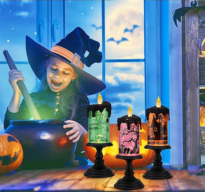 Halloween Snow Globe Tornado Flameless Candles Table Centerpiece for Celebration Party,Battery Operated LED Candle with 6 Hours Timer for Home Indoor Halloween Decoration (Ghost)-Ruum Studio Home