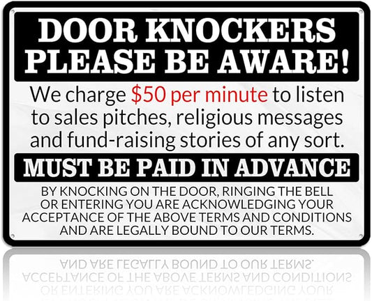 No Soliciting Sign for House Front Door - Funny Metal Tin Signs Room Decor Door Knockers Please Be Aware Warning Yard Sign, Home Bedroom Wall Art Decorations 8x12 Inch-Ruum Studio Home