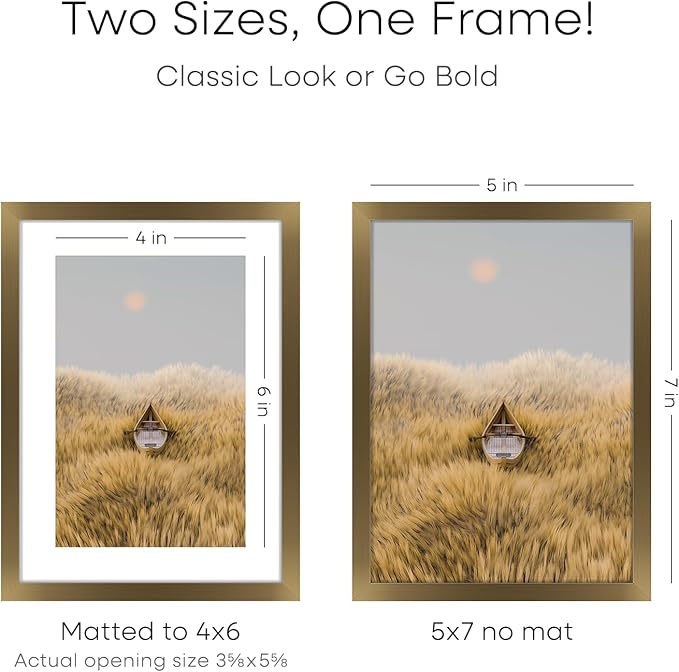 Homeforia 5x7 Picture Frame Bronze, High End Metal 5 x 7 Brass Frames with Mat 4 x 6 for Art, 5x7 Desk Frame Matted to 4x6 inch Photo, 5 by 7 Wall or Tabletop Frame, Tempered Glass, Wall Kit, Set of 1-Ruum Studio Home