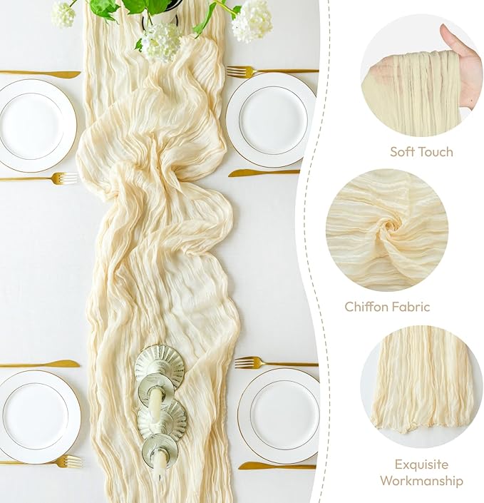 Sioloc 1 Pack Beige Cheesecloth Table Runner Fall Autumn Decor for Home 10ft Table Cloth for Tea Wedding Birthday Party Baby Bridal Shower Halloween Thanksgiving-Ruum Studio Home
