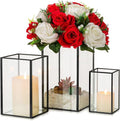 Glass Hurricane Candle Holder Large - Hewory 3pcs Black Rectangle Flower Holders Centerpiece for Table, Tall Floor Square Pillar Candle Lantern for Wedding, Anniversary, Party, Fireplace, Dining Room-Ruum Studio Home