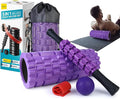 5 in1 Foam Roller Set, High Density Deep Tissue Massager for Muscle Massage, Massage Roller, Massage Ball, Resistance Band for Whole Body Physical Therapy Deep Muscle Massage (Purple)-Ruum Studio Home
