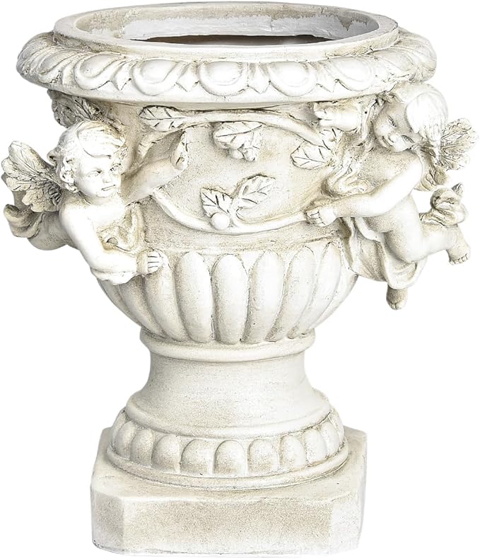 Sungmor Garden Cherub Urn Planter, Lovely Resin Angel Statue Flower Pots, Vintage European Style Planter, Rustic White Whimsy Fairy Decorative Plant Pot, Beautiful Pot for Indoor Outdoor Flowers-Ruum Studio Home
