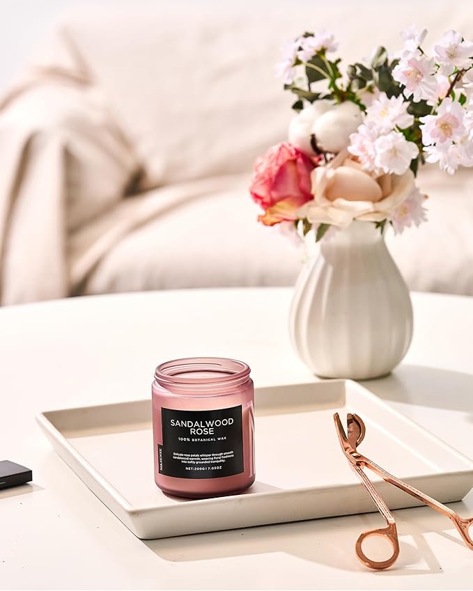 M&SENSE Sandalwood Rose Scented Candle 7.05oz 50 Hours Long Lasting Burn Natural Soy Wax Strong Scented Candle for Home, 2 Wick Home Fragrance Slow Burning Housewarming Gifts for Men Women-Ruum Studio Home