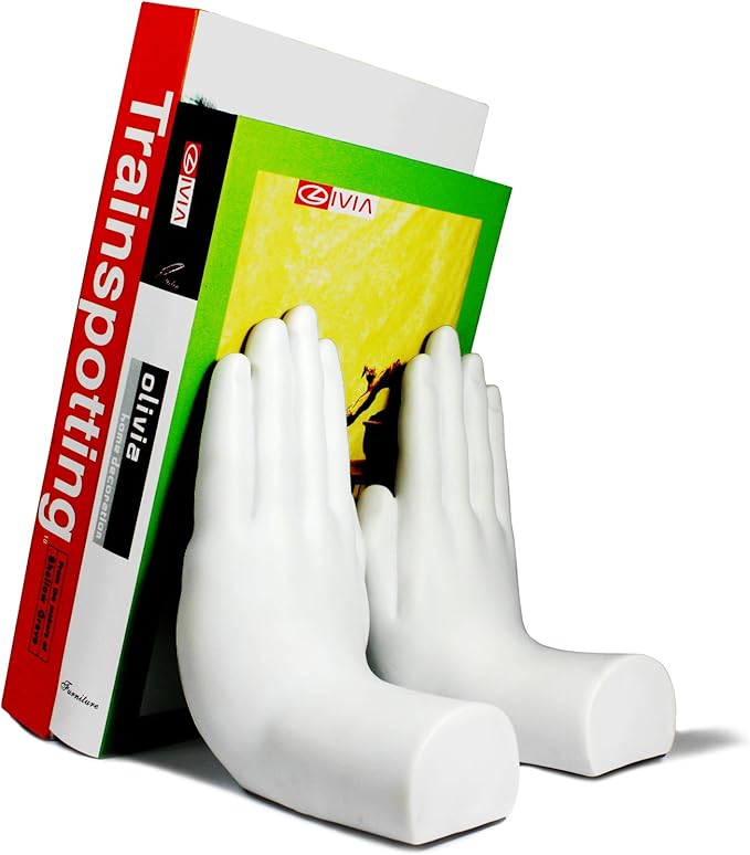 Danya B. Contemporary Accent Book Shelf Decor - Hands Sculpture Bookend Set of 2 (White)-Ruum Studio Home