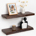 RICHFOCUS Live Edge Elm Floating Shelves - 24" W x 9.3" D Rustic Solid Wood Wall Shelves with Invisible Bracket, Wall-Mounted for Living Room, Bedroom, Kitchen Storage & Display, Set of 2, Walnut-Ruum Studio Home