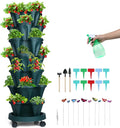 Vertical Planter, 7 Tier Stackable Strawberry Planter with Garden Tool Set, Movable Indoor/Outdoor Garden Herb Pot for Growing Vegetables and Succulents, Green-Ruum Studio Home