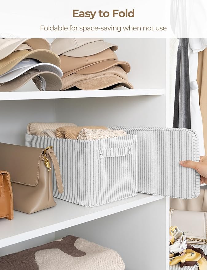 StorageWorks Narrow Storage Bins, Small Basket for Closet and Shelves, Rectangular Fabric Organizer with Handles, Toilet Paper Storage, Gray and White, 2-Pack-Ruum Studio Home