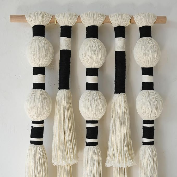 Macrame Wall Hanging Tassels Sphericity Cotton Textile Hanging Geometric Yarn Wall Art for Bedroom Living Room Decor 15.7" W x 39" L-Ruum Studio Home