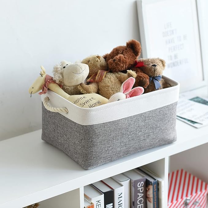 TheWarmHome Organization and Storage Basket for Organizing- 16x12x8 inch 1 Pack Fabric Storage Cubes, Collapsible Storage Bins for Shelves Organizer Gift Closet Cloth Toy (White & Grey)-Ruum Studio Home
