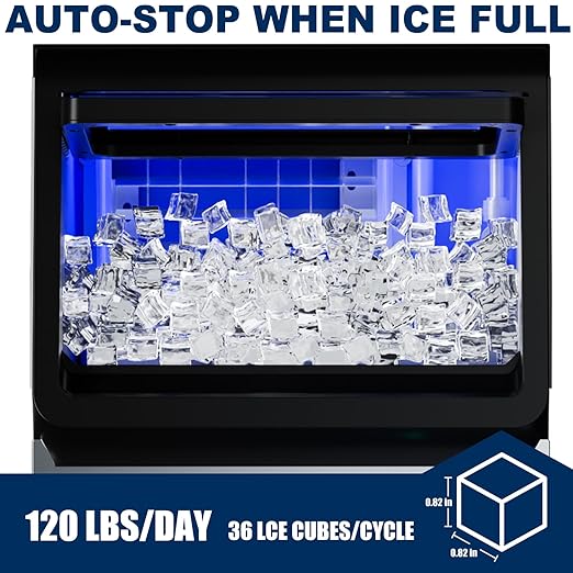 Ice Maker Commercial Ice Machine, 120lbs Per Day, Auto-Cleaning, Countertop Ice Maker with Basket and Scoop, for Home Party/RV Camping-Ruum Studio Home