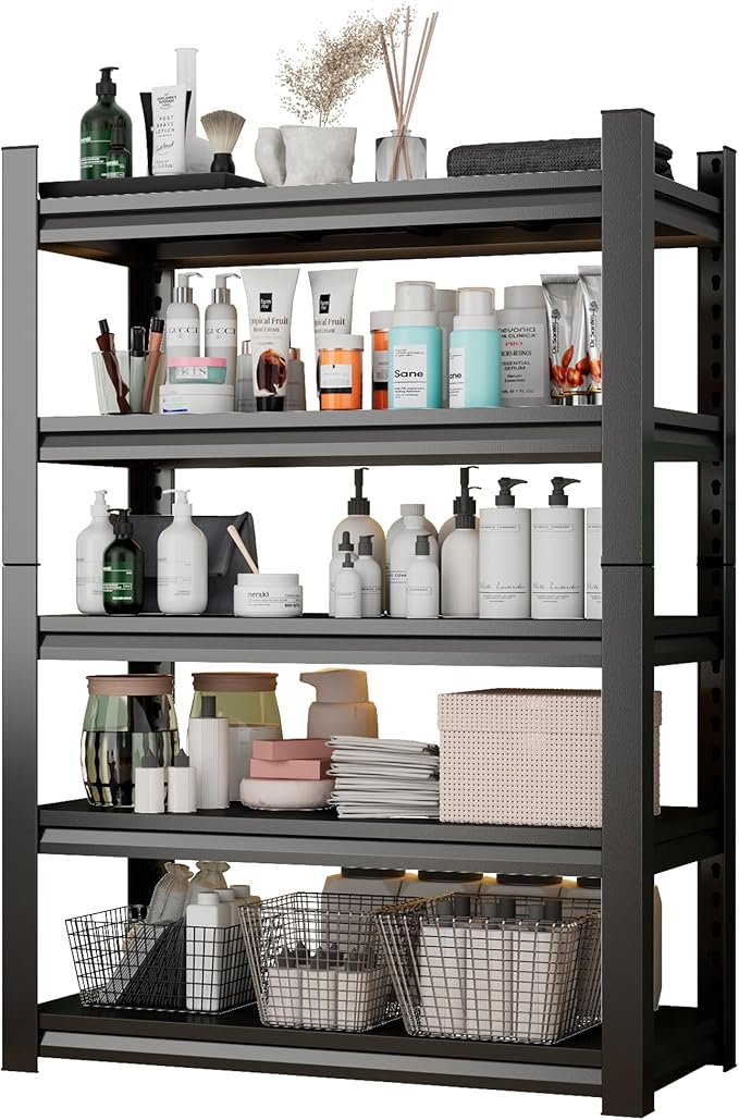 Over Washer Storage,5Tier Expandable Washer and Dryer Rack, Laundry Room Storage Over Toilet Washing Machine and Dryer Storage Rack Bathroom Organization, Hold 500 lb, Black-Ruum Studio Home