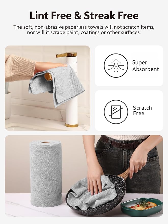 Fantasticlean Microfiber Cleaning Cloth Roll -150 Sheets, Tear Away Microfiber Towels, 12" x 12", Reusable Washable, Ultra Absorbent Dish Rags for Car, Home, Garage or Shop (2 Rolls of Grey)-Ruum Studio Home