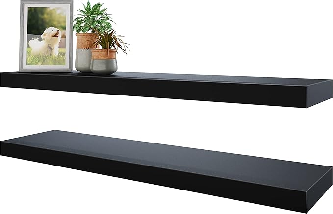 BAMEOS Floating Shelves, 31W x 8D Black Wall Mounted Wooden Shelves with Invisible Brackets Set of 2, Hanging Wall Shelves Decoration for Bedroom, Bathroom, Living Room and Kitchen-Ruum Studio Home