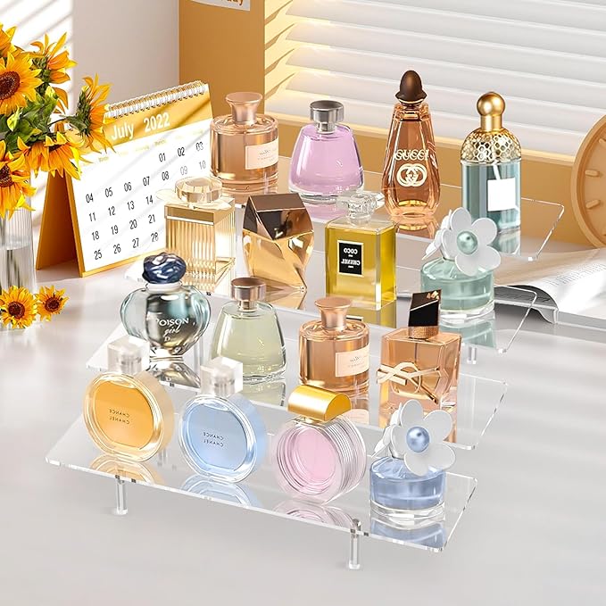 Acrylic Display Riser Stand Shelf Clear 4 Tier Cupcake Stand Perfume Display Holder Figures Desktop Decoration and Organizer Showcase Toys Retail Display Rack Candy Dessert Buffet 4 Step Collection (1 PACK)-Ruum Studio Home