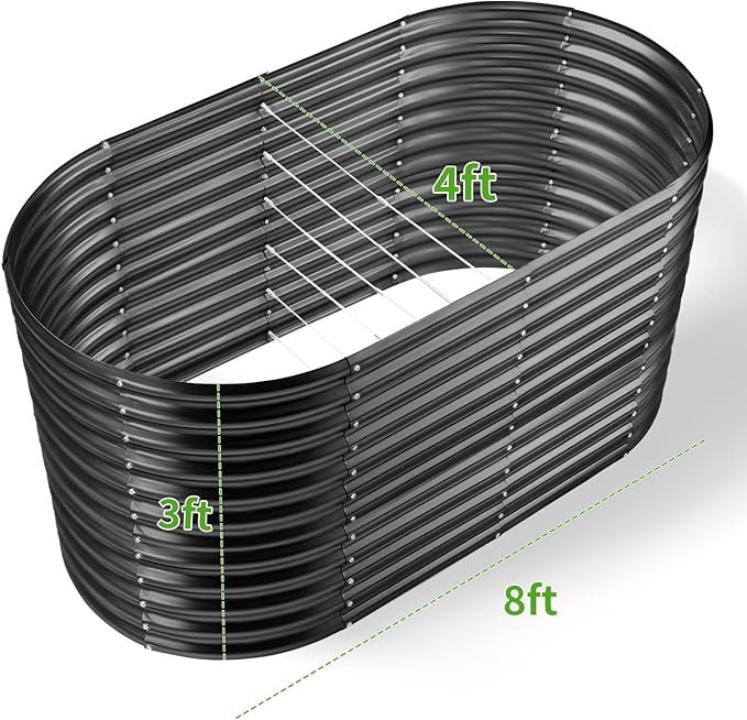 Land Guard 8x4x3ft Oval Galvanized Raised Garden Beds, Large-Capacity Metal Planter Box Outdoor, Durable Deep Raised Garden Bed 3ft Tall, Raised Beds for Gardening Vegetables, Dark Grey-Ruum Studio Home