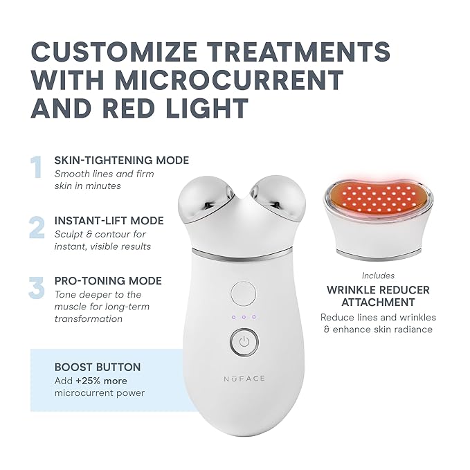 NuFACE TRINITY+ Microcurrent Facial Device + LED Red Light Wrinkle Reducer Attachment - FDA Cleared Skin Tightening Device + Microcurrent Gel Activator & Silk Creme-Ruum Studio Home