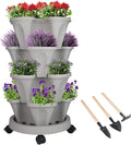 Vertical Planter 4 Tier Stackable Planters Garden Planters Strawberry Herb Flower and Vegetable Planter Indoor Outdoor Gardening Pots with Removable Wheels and Tools-Ruum Studio Home