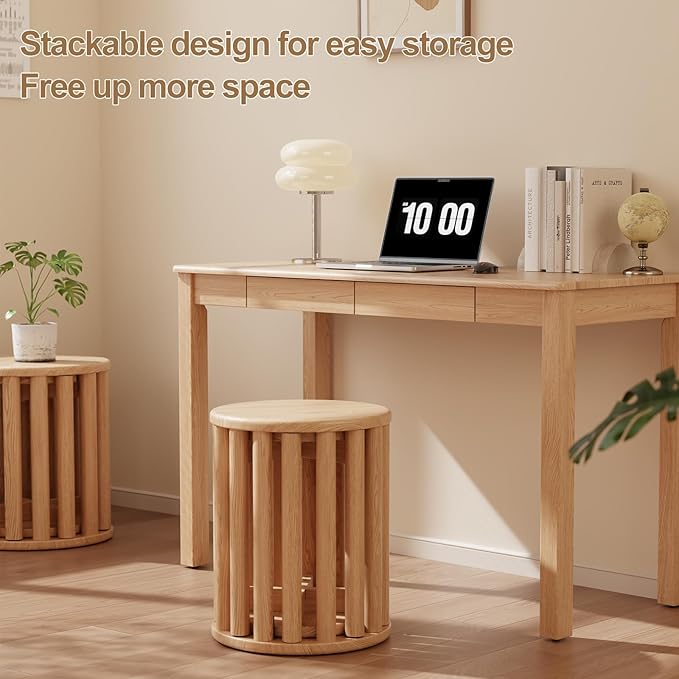 Stackable Stools Set of 4,4-in-1 Wood Stool,Round Wooden Stools with Anti-Slip Foot Pads for Kitchen,Bedroom,Living Room,Bar,No Assembly Required Durable and Space-Saving Design,18 inch (Natural)-Ruum Studio Home