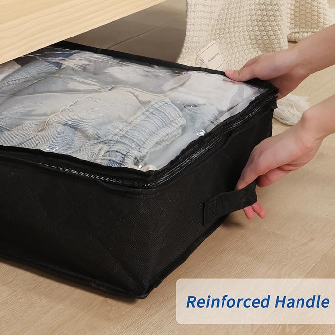 Fixwal Black Underbed Storage Bags with Clear Window and 2 Reinforced Handles Under Bed Storage Containers for Clothing, Bedding, Comforter (2 Pack)-Ruum Studio Home