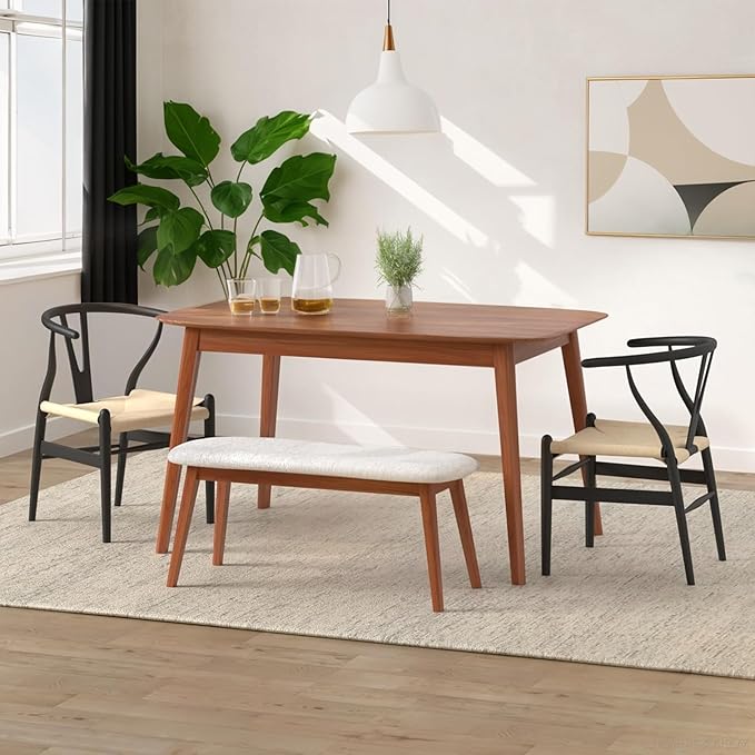 Wishbone Chair Natural Solid Wood Dining Chair/Hans Vegner Y Chair Rattan and Wood Accent Armrest Chairs Set of 2 (Ash Wood - Black + Natural Cord 2 Chairs)-Ruum Studio Home