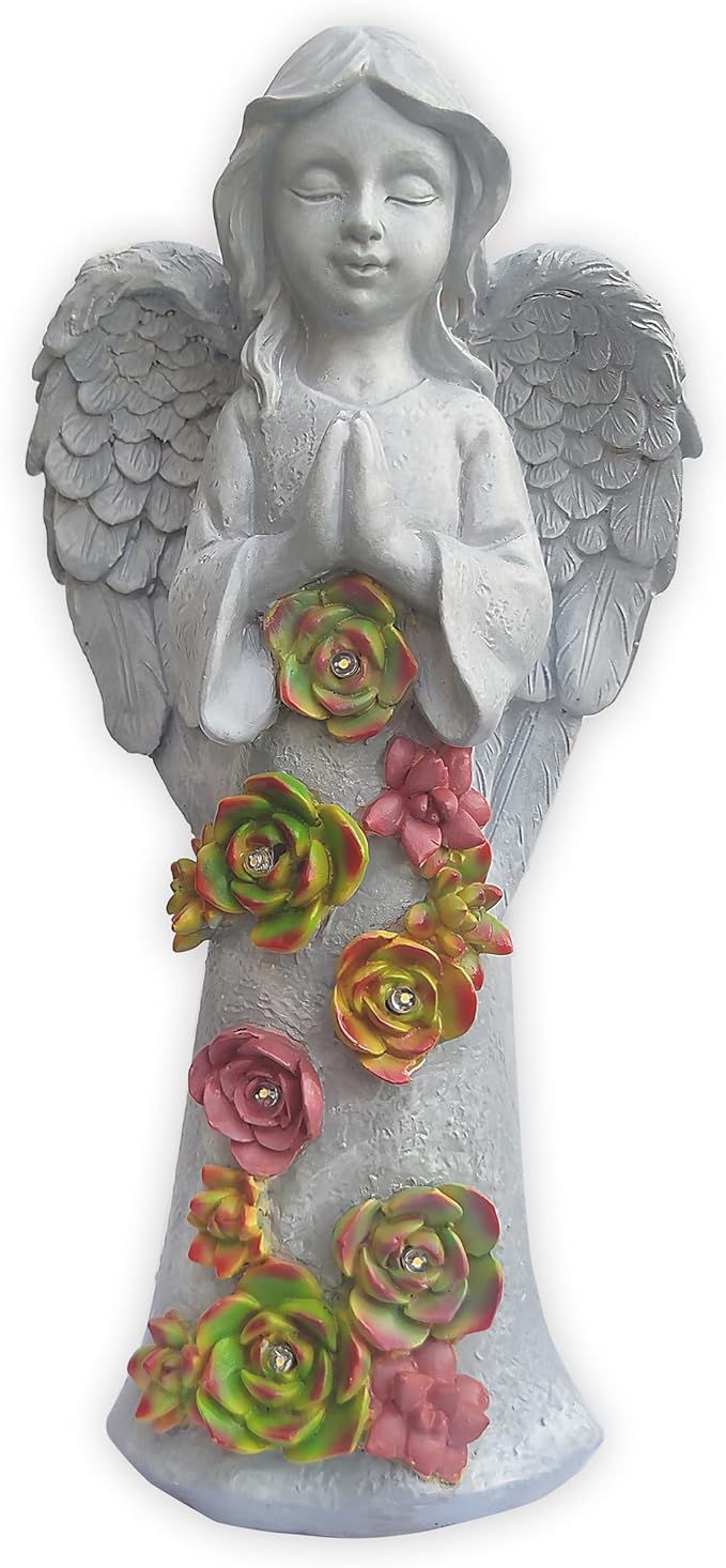 Angel Solar Garden Outdoor Statues with Succulent Plants and 6 LED Lights– Outside Solar Garden Decor Figurines -Remembrance & Sympathy Gifts Decorations-Ruum Studio Home