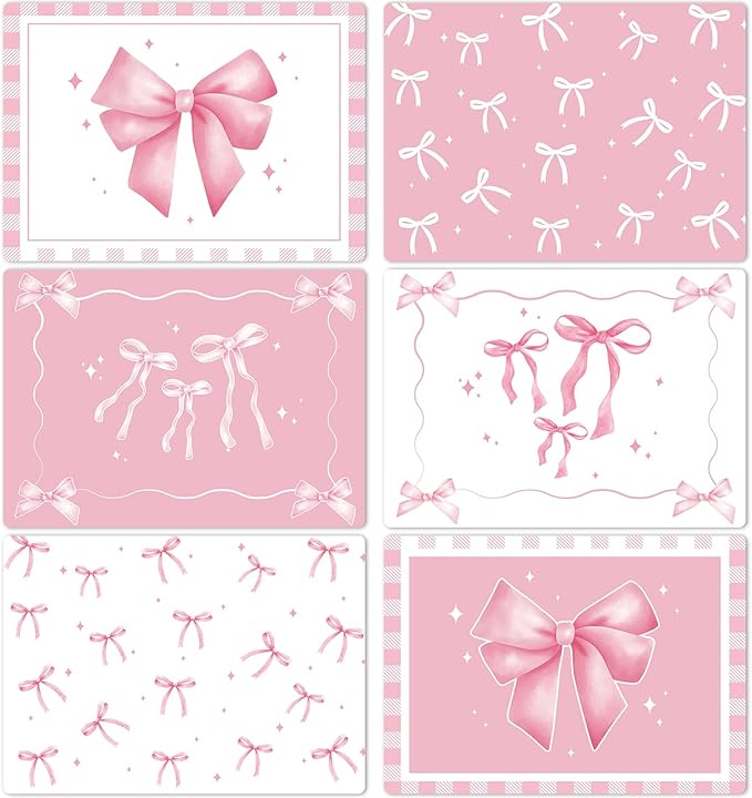 Pink Bow Plastic Place Set of 6 Cute Coquette Butterfly Bowknot Dinner Table Mats Pink Ribbon Bow Mats Wedding Baby Shower Birthday Table Decoration for Indoor Outdoor Party Kitchen Dining-Ruum Studio Home