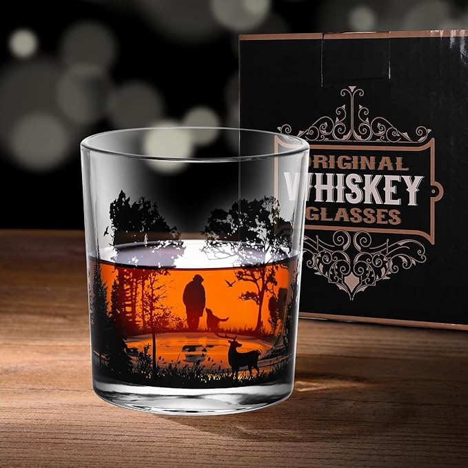 Old Fashioned Whiskey Glasses, Stemless Wine Glasses with Gift Box, 10Oz Rocks Glass for Scotch Cocktail Bourbon Vodka Liquor, Unique Gifts for Dad, Husband, Father's Day, Anniversary-Ruum Studio Home