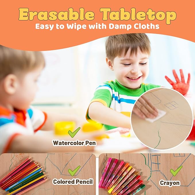 FUNLIO Kids Table and 4 Chairs Set, Height Adjustable Toddler Table and Chair Set for Ages 3-8, Easy to Wipe Arts & Crafts Table, for Classrooms/Daycares/Homes, CPC & CE Approved（5-Piece Set）-Ruum Studio Home