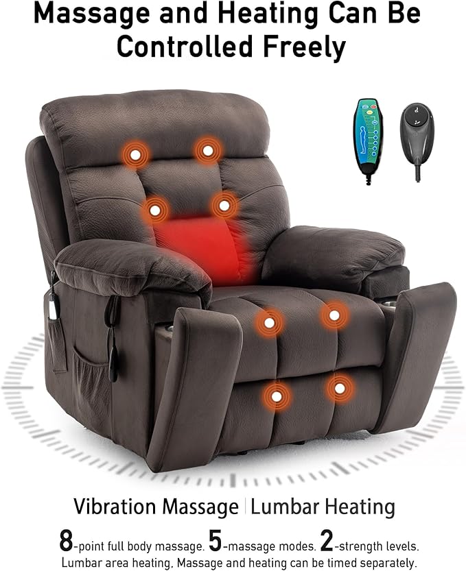 Large Power Lift Chairs Recliners for Elderly with Heated and Massage, Lazy Boy Recliner Chair with 26in Extra Wide Seat, Hidden Cup Holder, Side Pocket-Ruum Studio Home