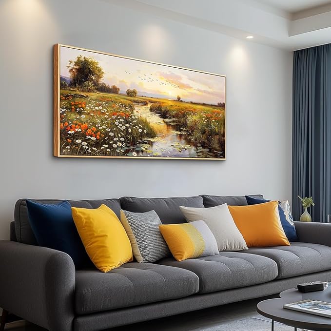 PHAOHUAXM Large Canvas Wall Art For Living Room Wall Decor For Bedroom Watercolour Painting Office Decoration Countryside Sunrise Scenery Wall Picture Home Decor Ready To Hang 30x60 In Wood Framed-Ruum Studio Home