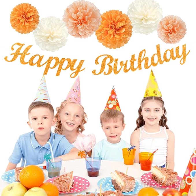 Orange Hippie Birthday Party-Decorations Paper-Flowers - 14pcs Happy Banner Fall Honeycomb Tissue Pom Poms,Boho Streamers Garland Fans,Sweet Peach Groovy Sunset Groovy Hanging Supplies Decor Hugfond-Ruum Studio Home