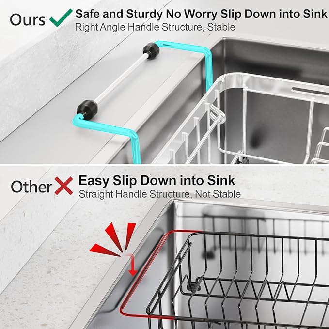 GSlife Expandable in Sink Dish Drying Rack Small with Silicone Mat - Stainless Steel Capacity Adjustable Over The Sink Dish Rack with Utensil Holder for Counter or Inside Sink (12.4" -16.8"), Silver-Ruum Studio Home