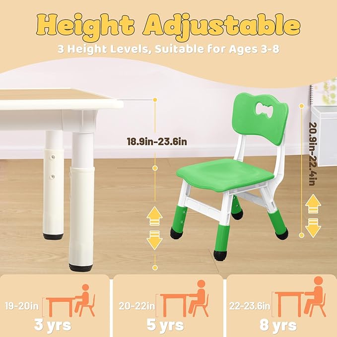 FUNLIO Kids Table and 4 Chairs Set for Ages 3-8, Height Adjustable Toddler Table and Chair Set, Easy to Wipe Arts & Crafts Table, for Classrooms/Daycares/Homes, CPC & CE Approved(5 pcs Set)-Multicolor-Ruum Studio Home