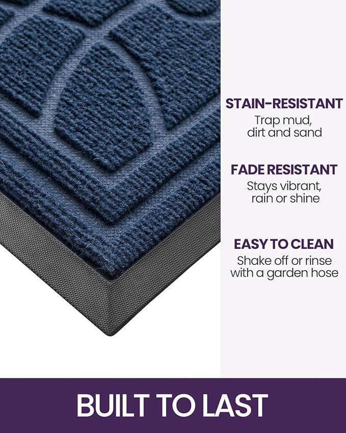 DEXI Front Door Mat Outside Entrance, Heavy Duty Non Slip Low Profile Doormat for Entryway, Trap Dirt and Moisture Welcome Mats, Easy Clean, Patio, Garage, 5x3, Blue-Ruum Studio Home
