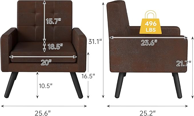 Kromax Mid-Century Modern Accent Chair for Living Room, 496 Lb. Weight Capacity, Dual Armrests, Comfy Extra Large Seat, Timeless Style Perfect for Reading & Relaxing, Bronze-Ruum Studio Home