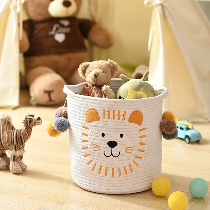 INough Toy Storage Baskets Cute Laundry Basket with Handles Dog Toy Storage Basket Durable Large Cotton Rope Storage Bins Home Organizer Solution for Office, Bedroom, Closet, Toys & Laundry (Lion)-Ruum Studio Home