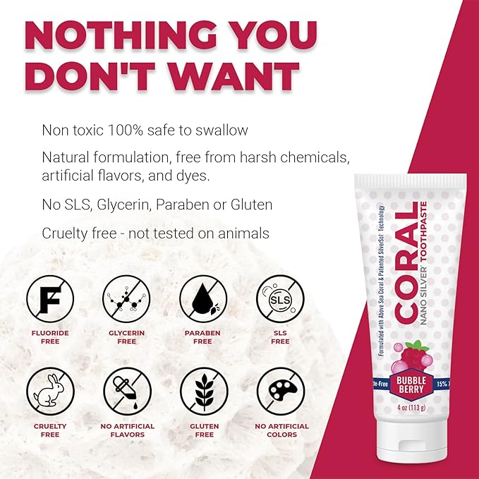 Coral Nano Silver Bubble Berry Kids Toothpaste, Natural Fluoride Free Teeth Whitening Toothpaste, Coral Calcium Nano Silver Infused SLS Free - 4 Ounces-Ruum Studio Home
