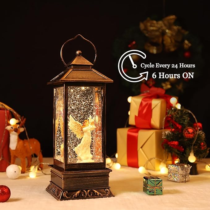 Christmas Decorations Snow Globe Lantern,Christmas Lantern with 8 Christmas Theme Music,Christmas Snow Globe Gifts Water Glittering Swirling Christmas Home Decoration（Dove Angel）-Ruum Studio Home