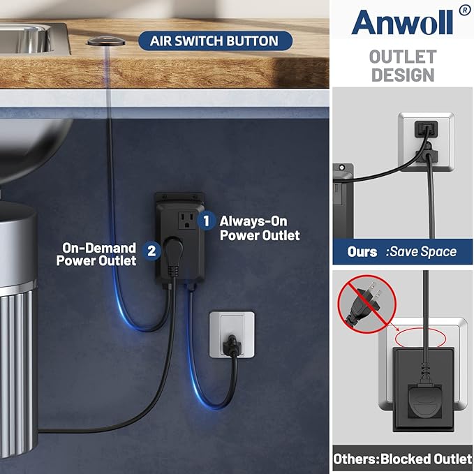 Garbage Disposal Air Switch Kit -Professional- Dual Outlet, Sink Top Waste Disposer On/Off, Garbage Disposal Button, Brass Made Cover, UL Listed-Ruum Studio Home