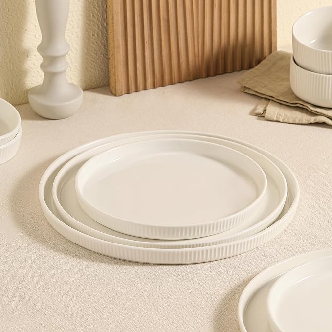 3 Packs Serving Platters, Large Serving Tray, Round Platters for Serving Food, Food Tray for Veggie Fruit Snack Dessert Cheese, White Ceramic Serving Trays for Party, Entertaining, 12.8”/10.8”/8.8”-Ruum Studio Home